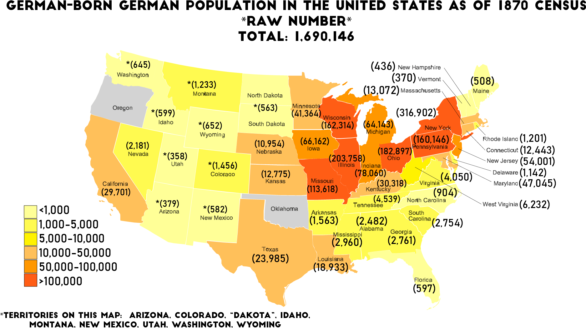 1870 U S German Born Population Map