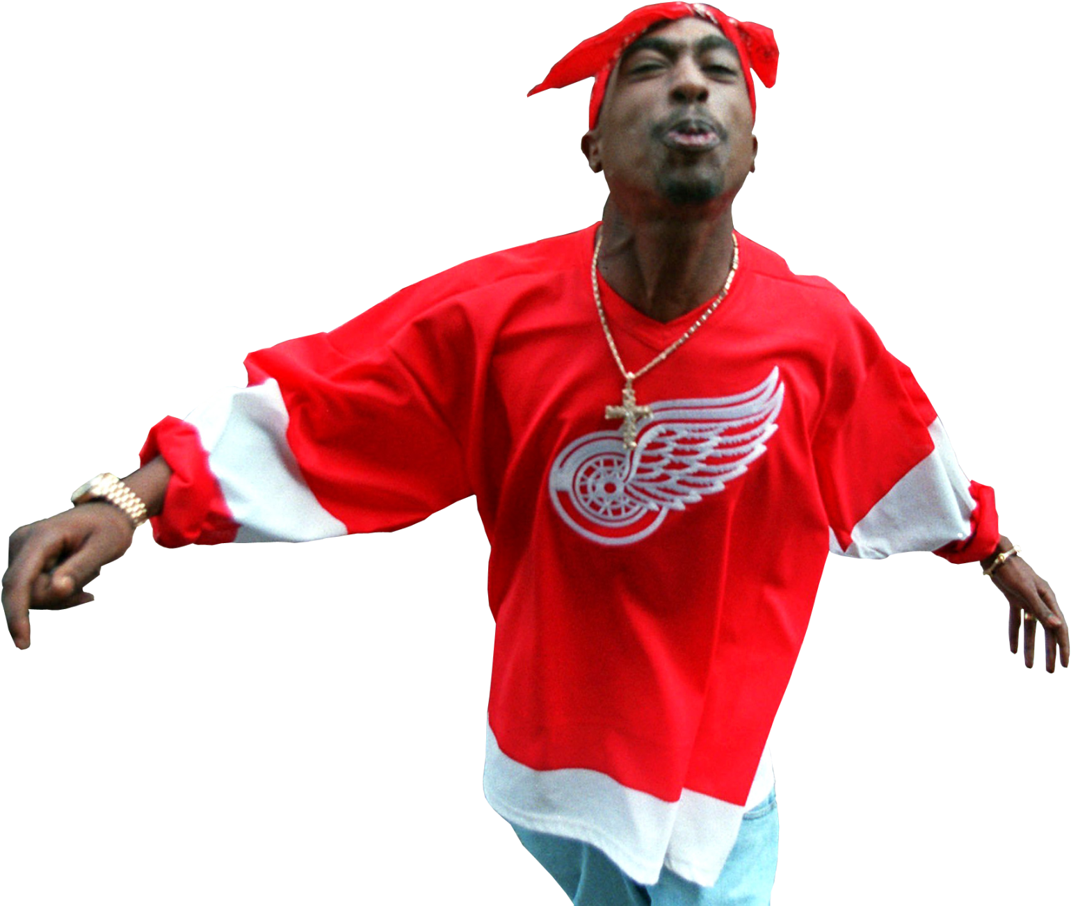 2 Pac Red Hockey Jersey Pose