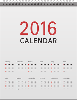 2016 Yearly Calendar Overview PNG with transparent background