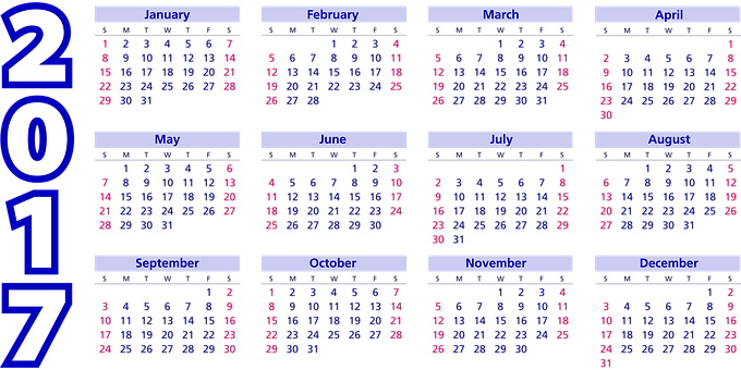 2017 Blue Red Calendar