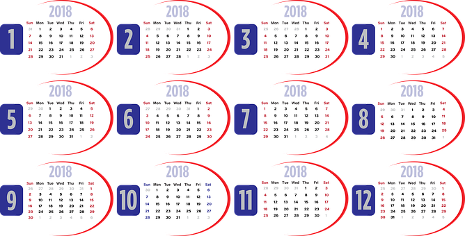 2018_ Monthly_ Calendar_ Display PNG with transparent background