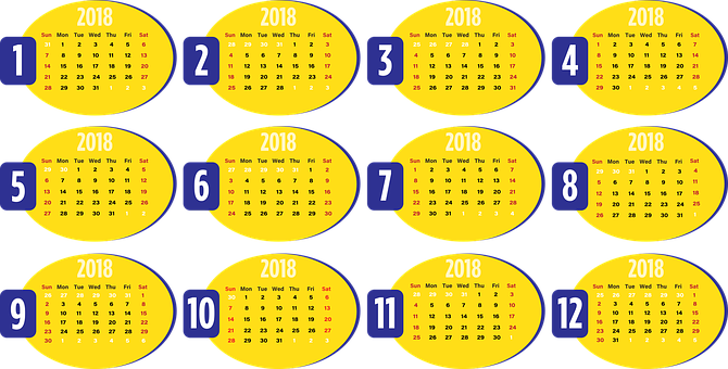 2018_ Yellow_ Oval_ Monthly_ Calendars