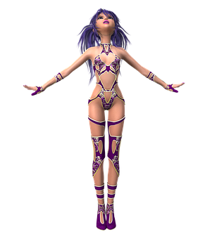 3 D Animated Characterin Purple Outfit