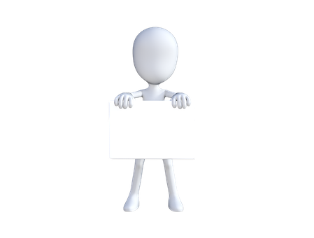 3 D Character Holding Blank Sign