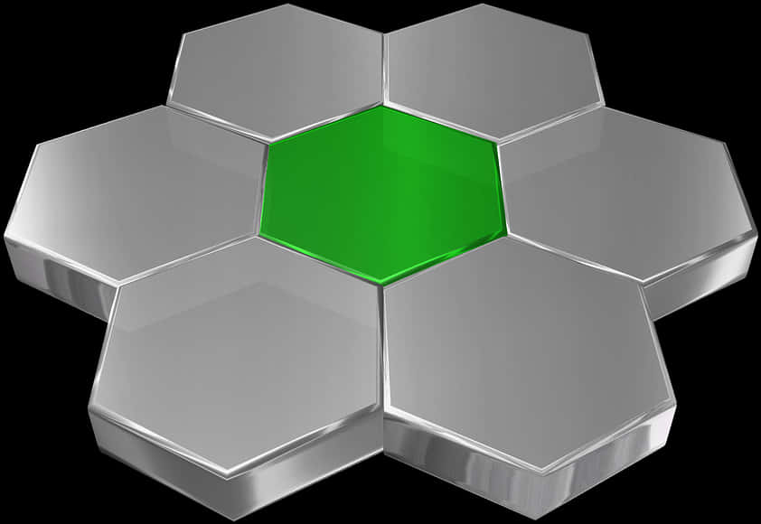 3 D Hexagon Tiles Green Center PNG with transparent background