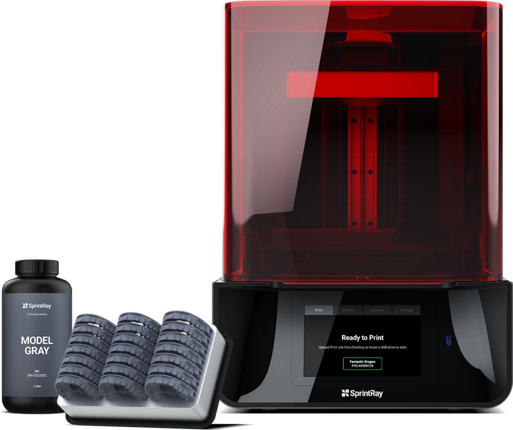 3 D Printer Setupwith Resinand Printed Objects