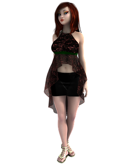 3 D Rendered Fashionable Female Character PNG with transparent background