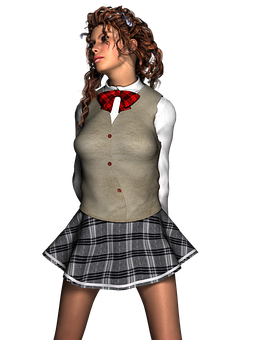 3 D Rendered Schoolgirl Character