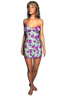 3 D Rendered Womanin Floral Dress