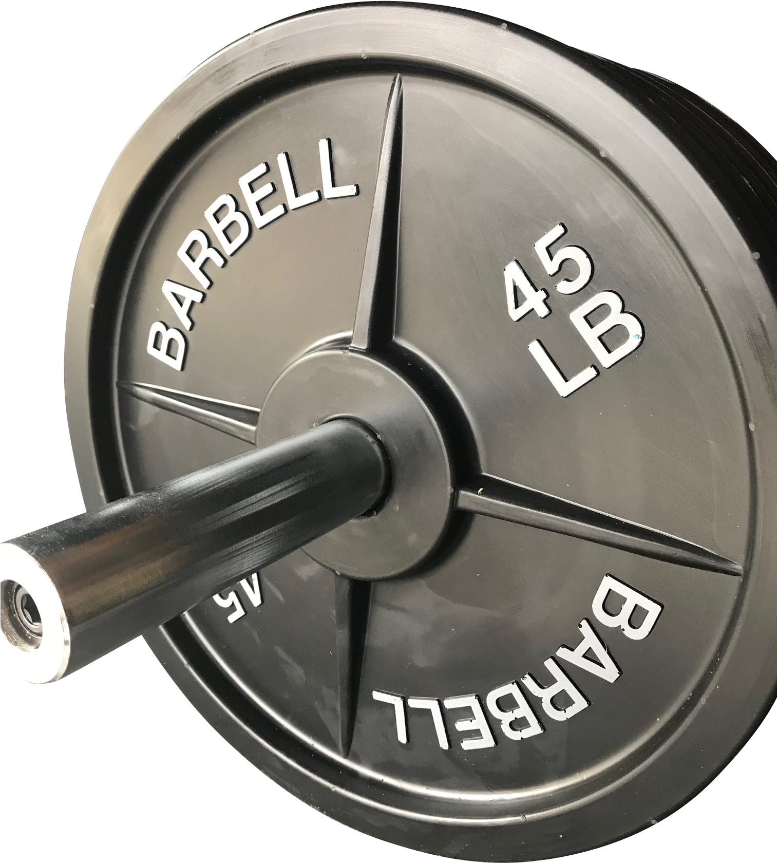 45 L B Barbell Plateand Bar PNG with transparent background