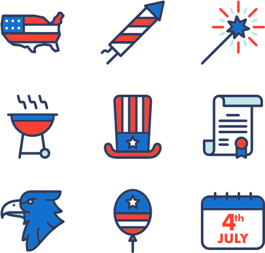 4thof July Icons Set PNG with transparent background