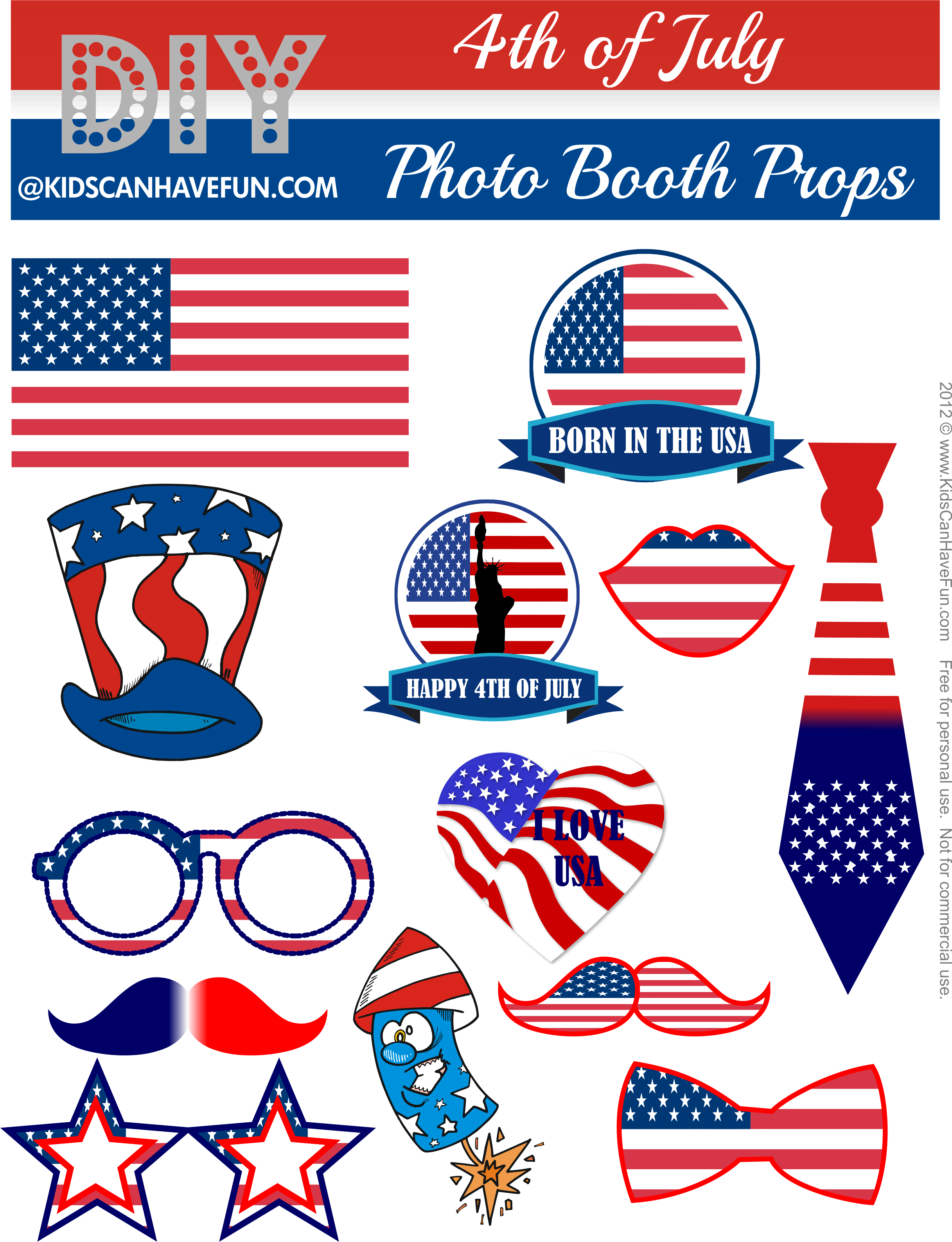 4thof July Photo Booth Props PNG with transparent background