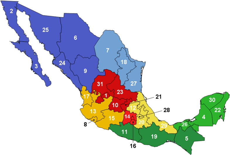 800px-mexico Map Of Regionsfr - Transparent Mexico Flag Png, Png Download PNG with transparent background