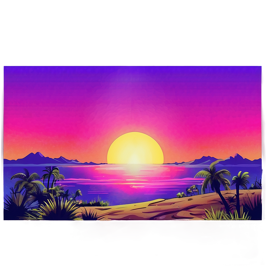80s Style Sunset Landscape PNG jhf PNG with transparent background