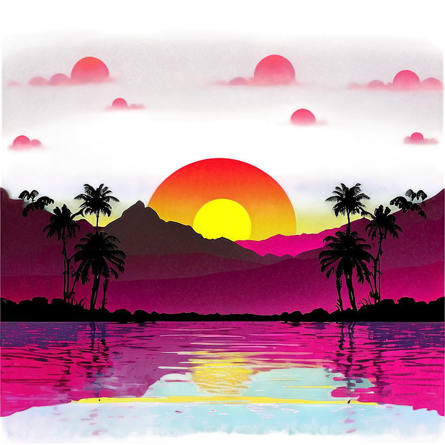 80s Style Sunset Landscape Png Sxp63