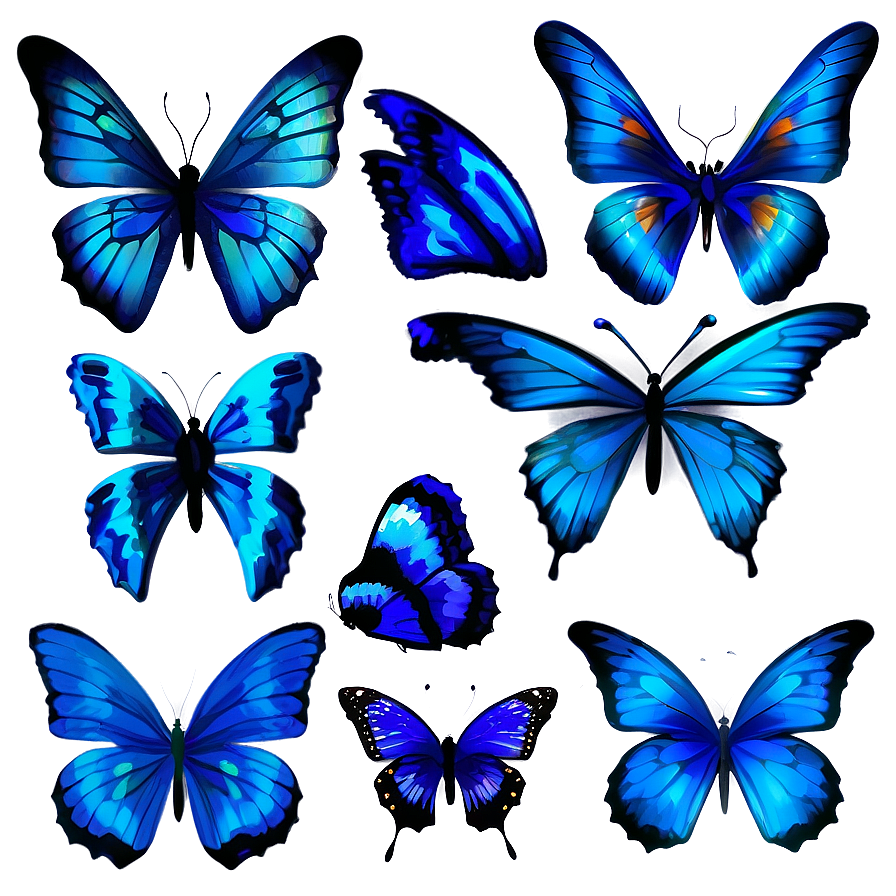 Abstract Blue Butterflies Png 06132024