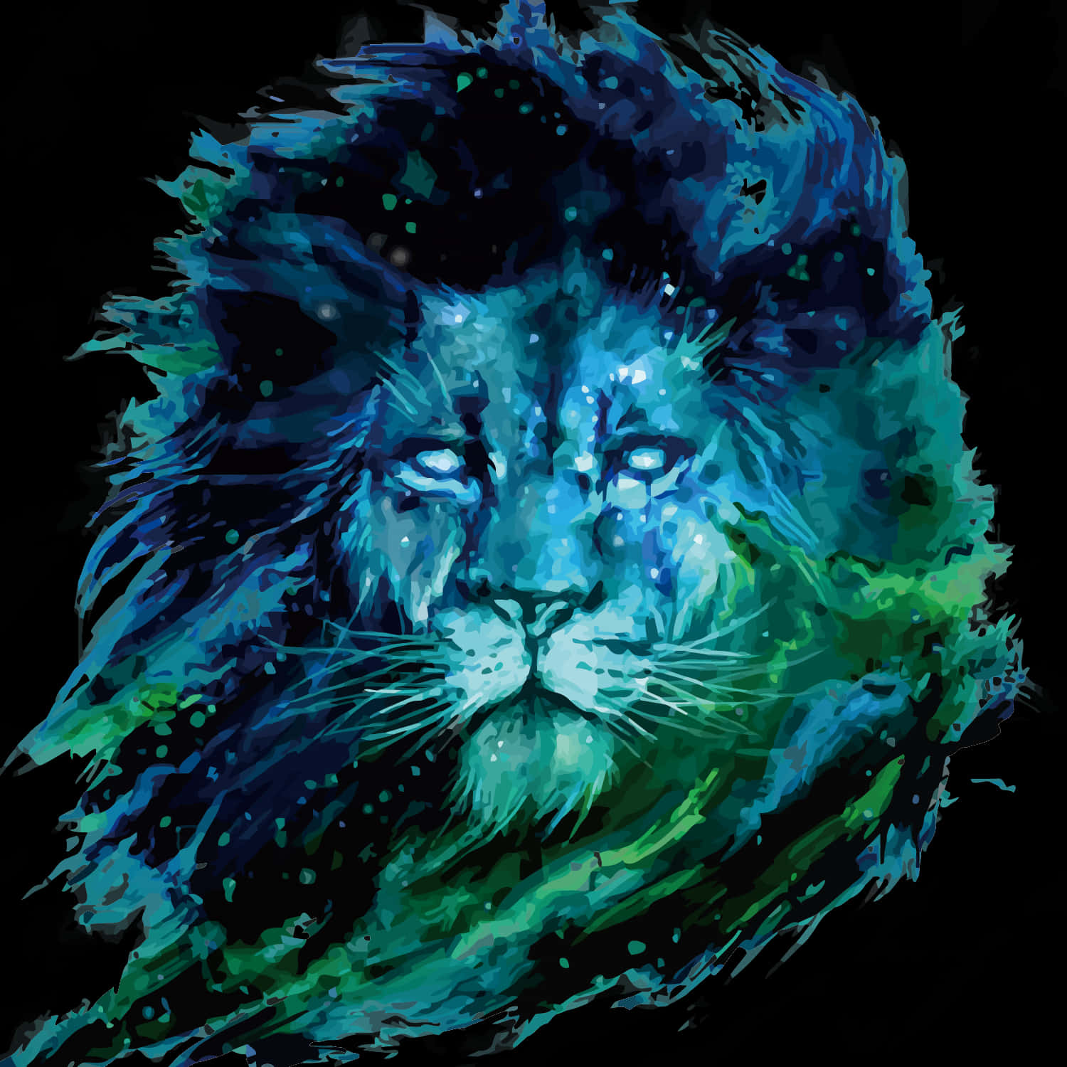 Abstract Blue Green Lion Art