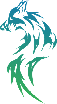 Abstract Blue Green Wolf Art PNG with transparent background