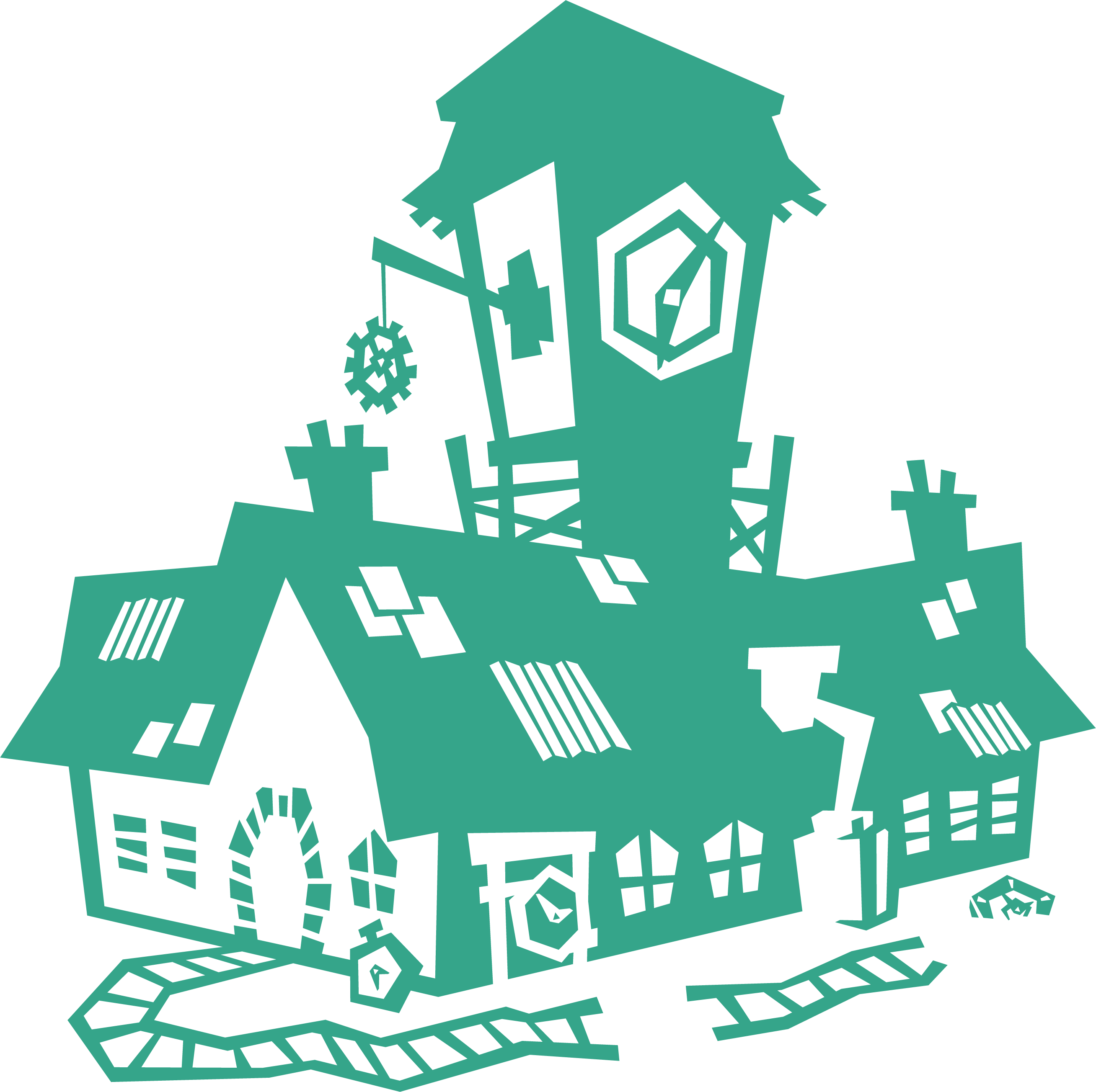 Abstract Blue Mansion Illustration PNG with transparent background