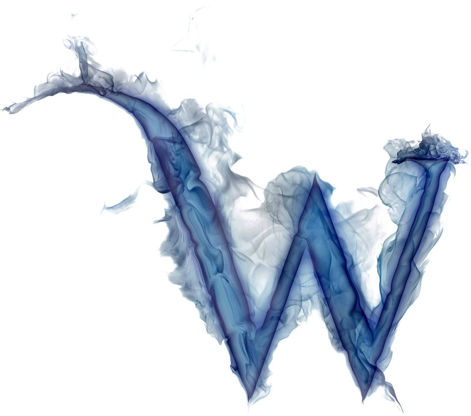 Abstract Blue Smoke Letter W PNG with transparent background
