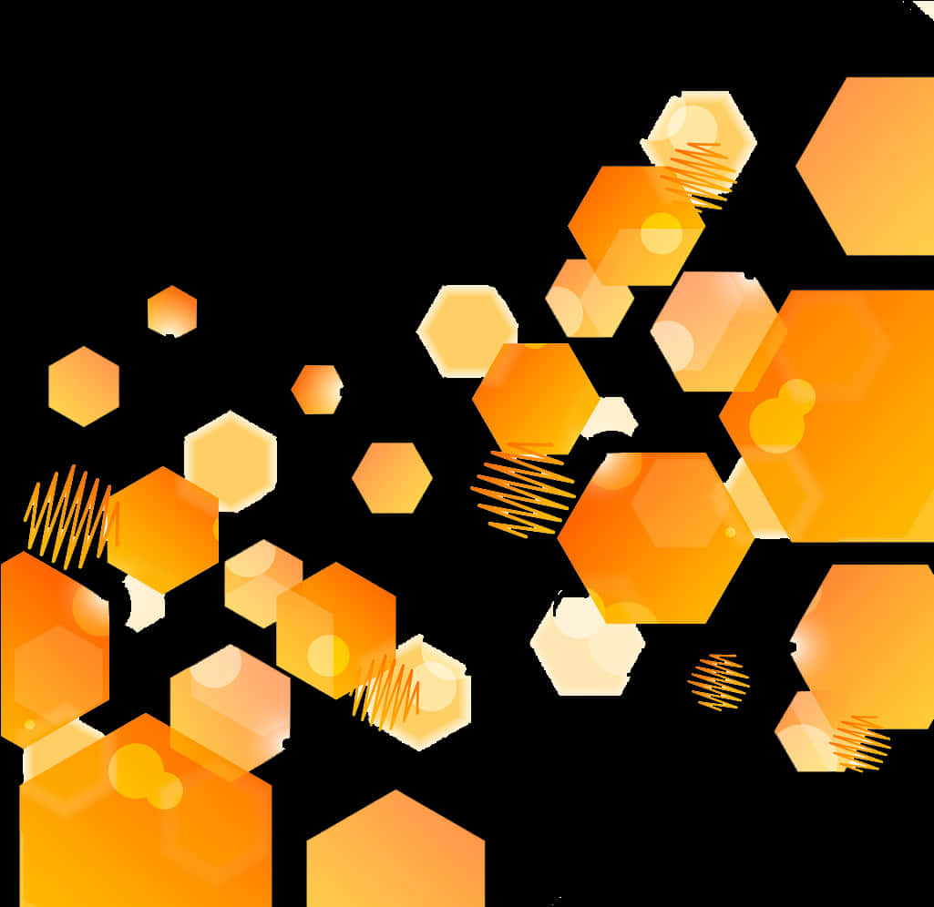 Abstract Hexagon Pattern Orange Black PNG with transparent background