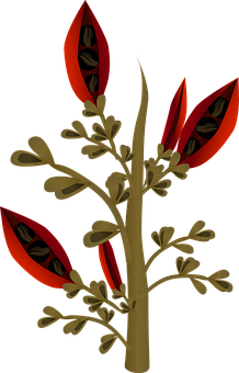 Abstract Red Leaf Plant Illustration PNG with transparent background