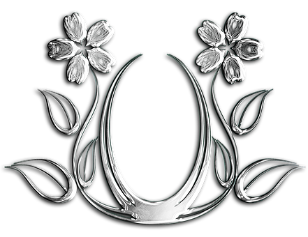 Abstract Silver Flowers Black Background PNG with transparent background