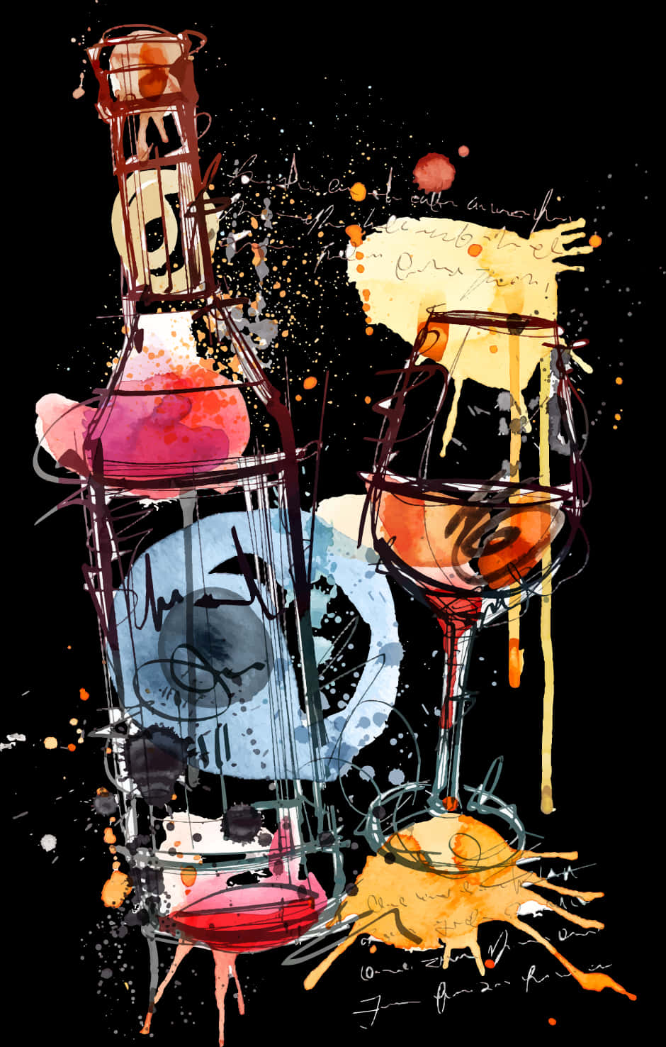Red Wine Bottle Rosé Clip Art - Wine Bottle And Glass Art, HD Png Download PNG with transparent background