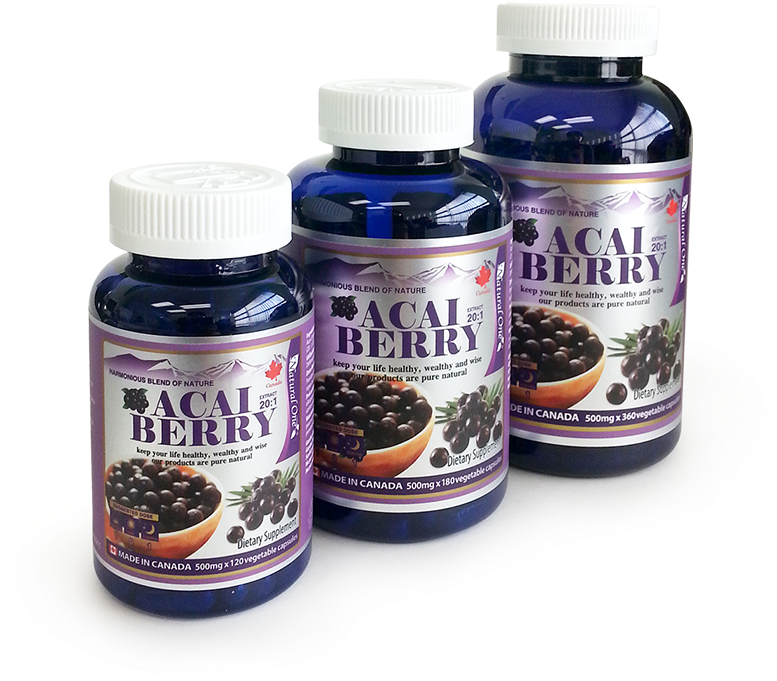 Acai Berry Supplement Bottles