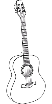 Acoustic Guitar Blackand White Illustration PNG with transparent background