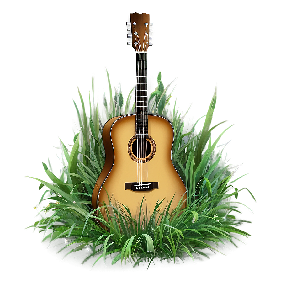 Acoustic Guitar In Grass Png Gtb