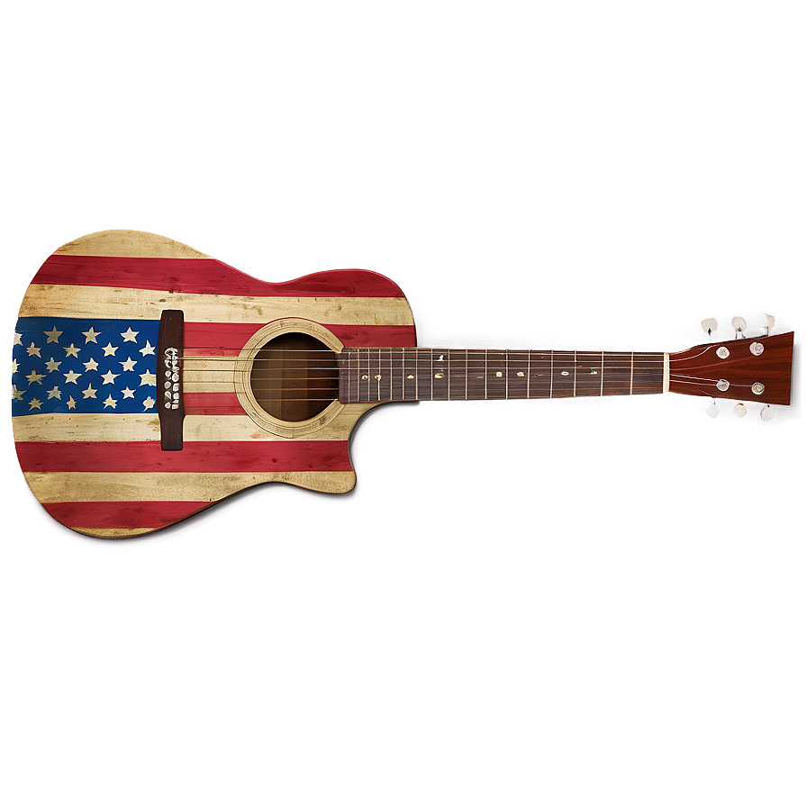 Acoustic Guitar With American Flag Png 06122024