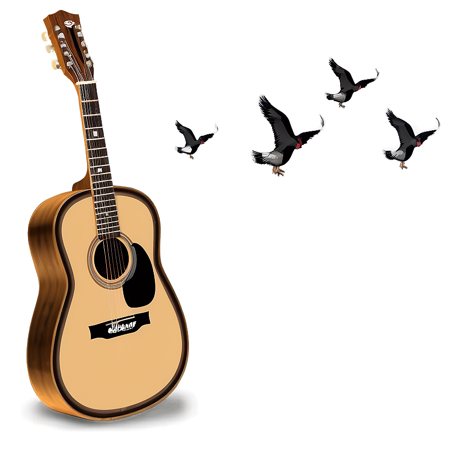 Acoustic Guitar With Bird Png Mfc34