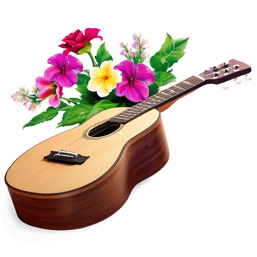 Acoustic Guitar With Flowers Png Btg