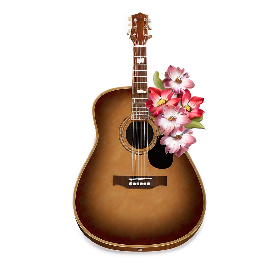 Acoustic Guitar With Flowers Png Nmn