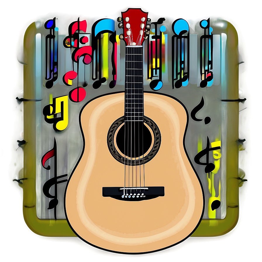 Acoustic Guitar With Music Notes Png Vrw