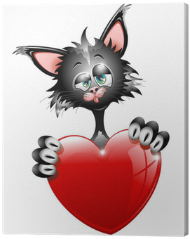 Adorable Cartoon Cat Holding Heart