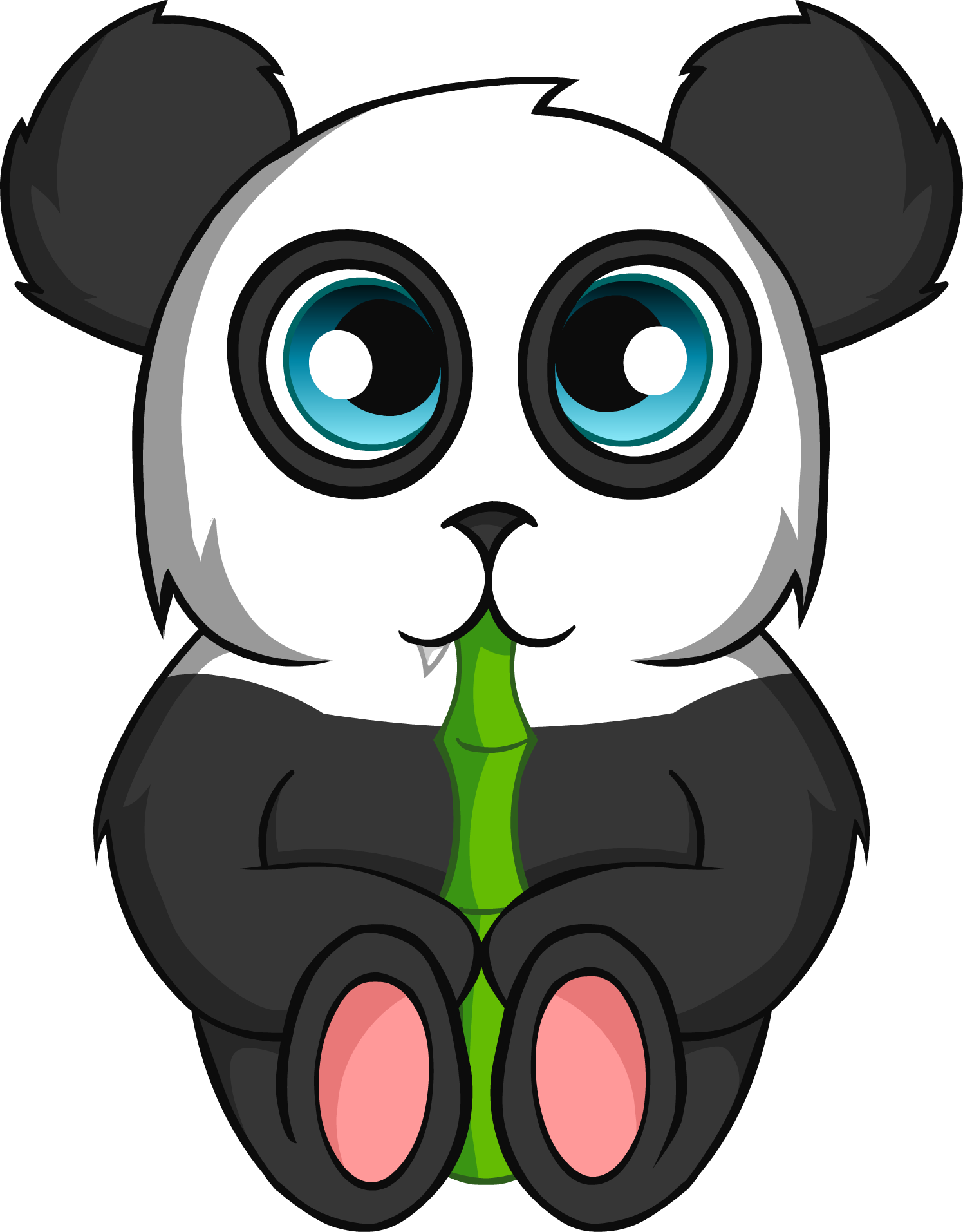 Adorable Cartoon Panda Eating Bamboo