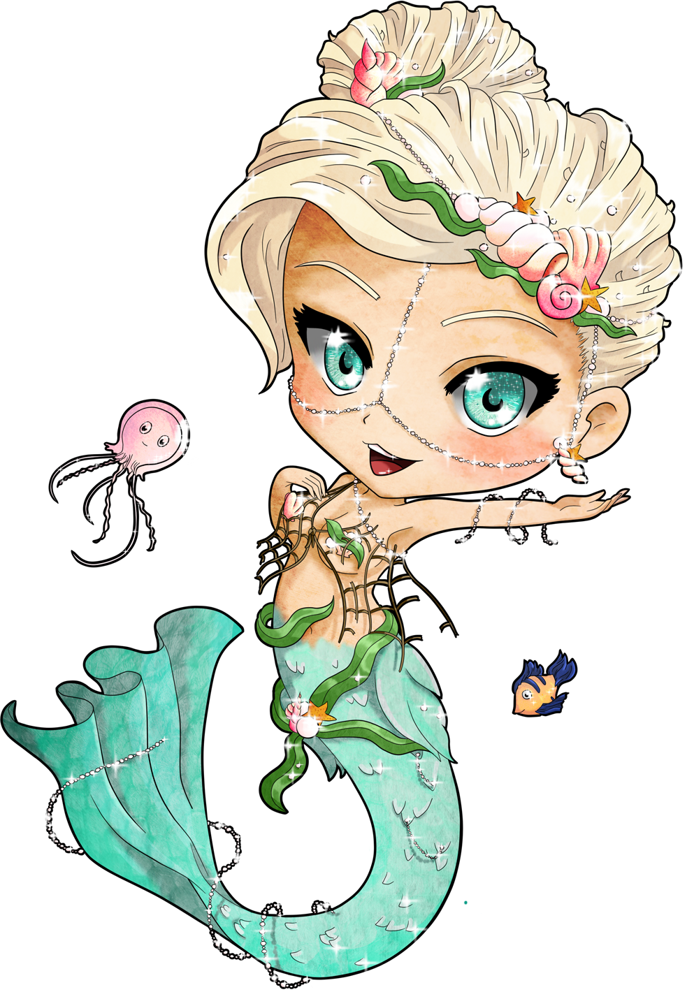 Adorable Mermaid Cartoon Clipart