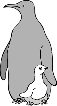 Adultand Chick Penguin Illustration PNG with transparent background