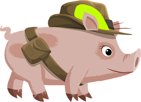 Adventurous Pig Cartoon PNG with transparent background