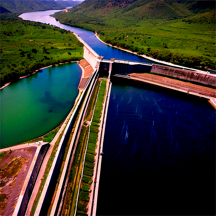 Aerial Shot Of Large Dam Png Chv