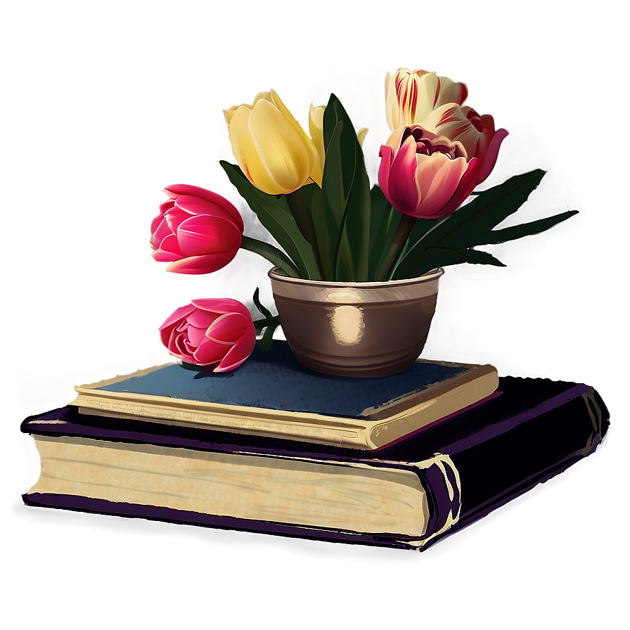 Aesthetic Flowers And Books Png 18