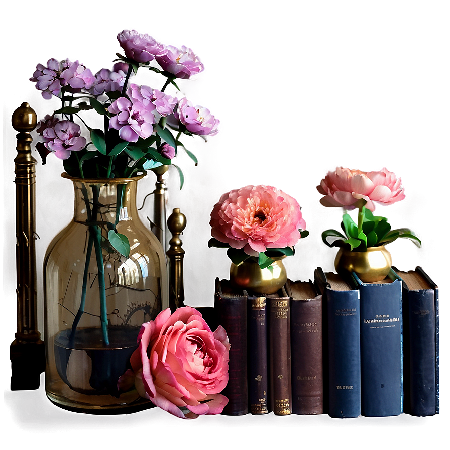 Aesthetic Flowers And Books Png Mrg19