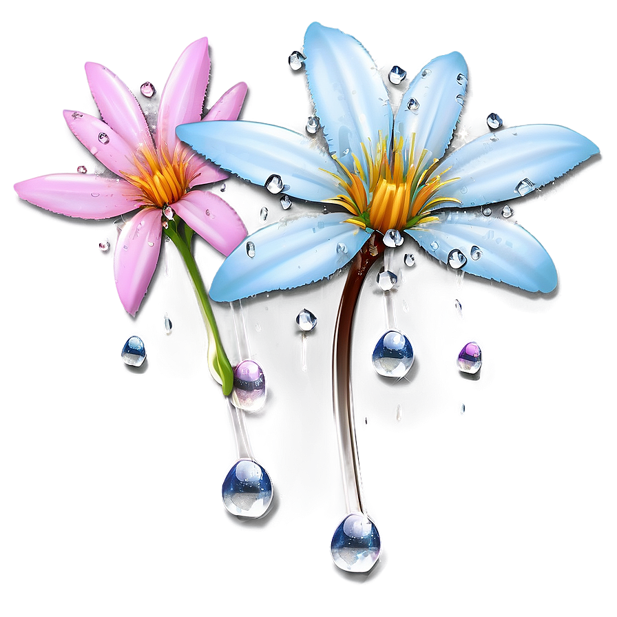 Aesthetic Flowers With Dew Drops Png Hef