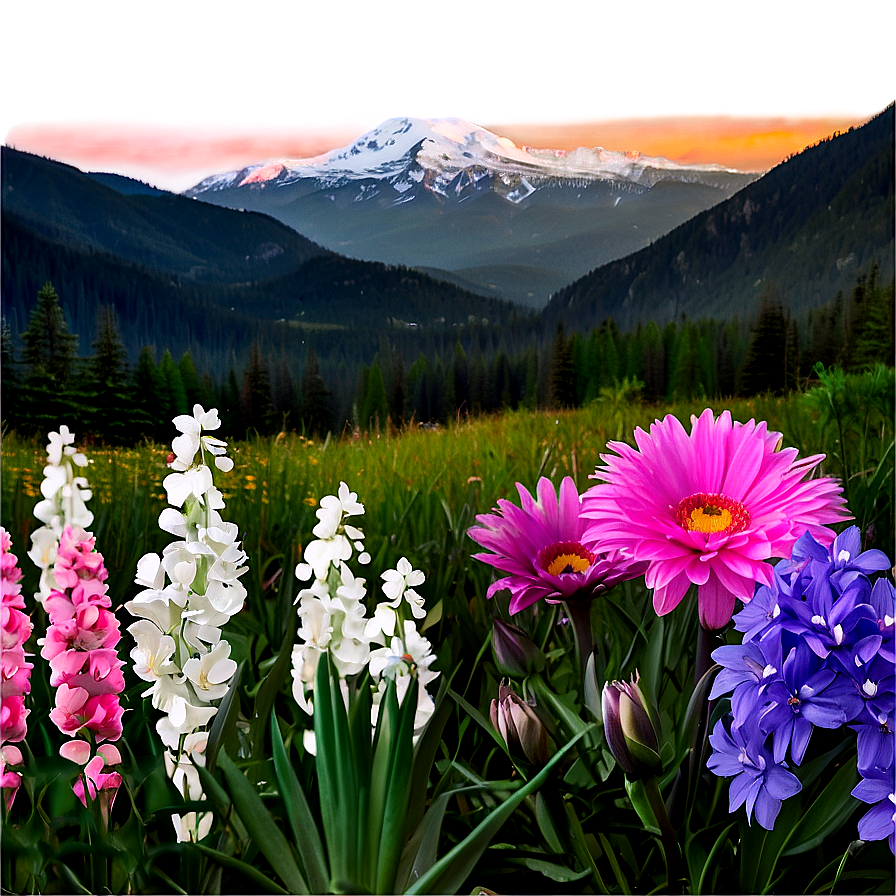 Aesthetic Flowers With Mountain Background Png 06282024