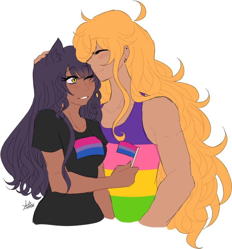 Affectionate Couple Lesbian Pride PNG with transparent background