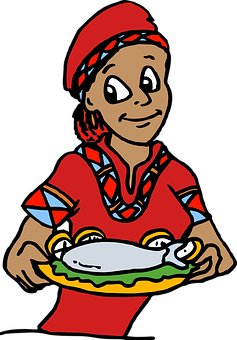 African Chef Cartoon Fish Dish PNG with transparent background
