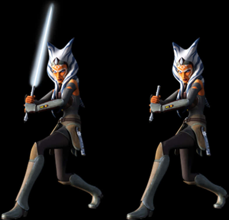 Ahsoka Tano Dual Stance Star Wars PNG with transparent background
