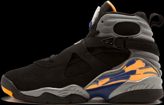 Air Jordan Sneaker Black Orange Blue PNG with transparent background